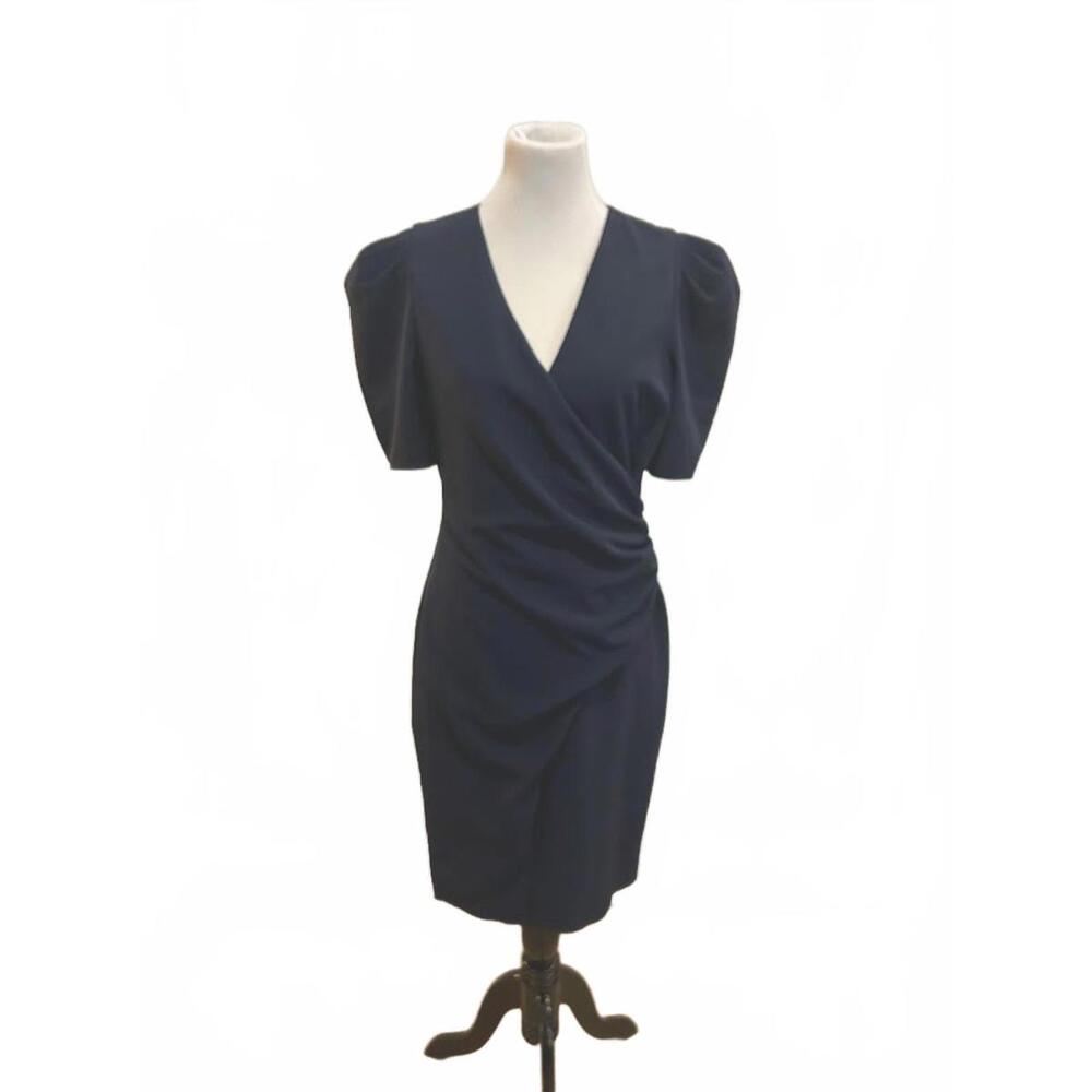Black Halo Bali Faux Wrap Dress Navy‎ Size 10 Classic Business Timeless